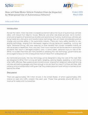 How will State Motor Vehicle Violation Fines be Impacted by Widespread Use of Autonomous Vehicles?
