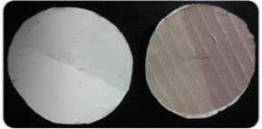 Filter paper before and after emissions collection.