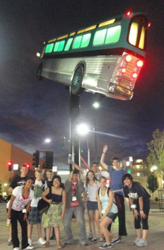 Students riding a bus with Dr. Zongzhong Tian from the University of Nevada, Reno.
